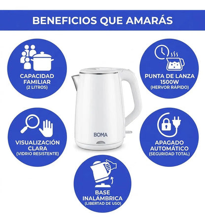 Jarra Electrica Pava 3 Colores 2l Corte Automatico Luz Led Blanco
