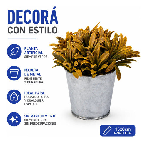 Maceta Metálica Decorativa Planta Artificial 15x8 Cm Amarillo