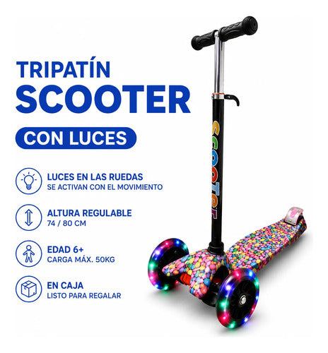 Tripatín Scooter Infantil Luces Ruedas Regulable 50kg Aleatorio