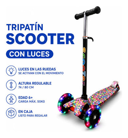 Tripatín Scooter Infantil Luces Ruedas Regulable 50kg Aleatorio