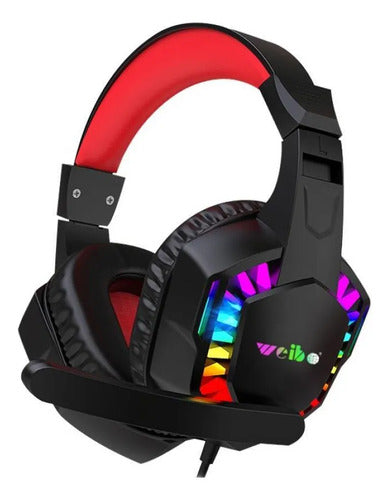 Auricular Headset Gamer Led Rgb Usb 3.5mm Micrófono Negro Y Rojo
