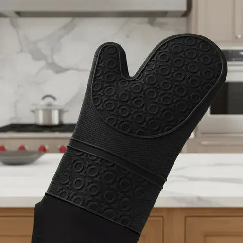 Set X2 Guante Manopla Horno Silicona Doble Capa Aislante Negro X2