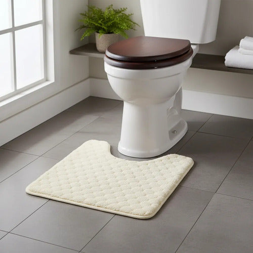 Alfombra Tapete Suave Felpa Antideslizante Baño Rectangular Beige