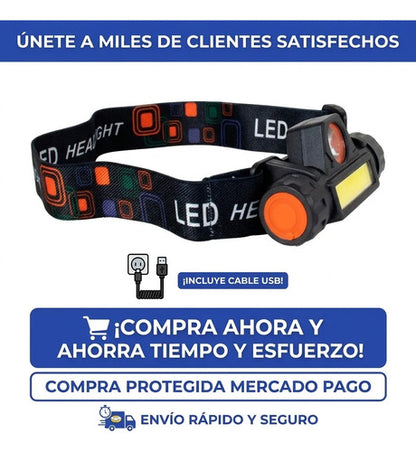 Linterna Frontal Minero Leds Recargable Usb Ajustable 3w Xpe Blanco Frío Potente Y Focalizada Negro Mate
