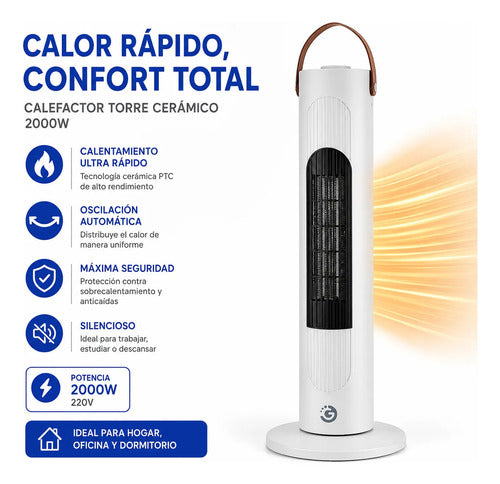 Calefactor Torre Electrico Ceramico Oscilante Caloventilador Blanco