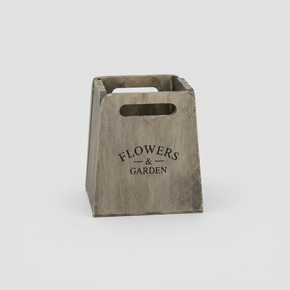 Maceta Rústica Madera Decorativa Asa 12x12x15cm Rectangular Blanco