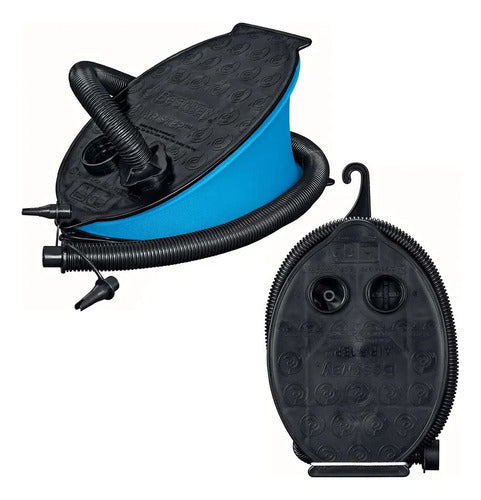 Inflador Pie Manual Colchonetas Inflables Piletas Camping 28 Azul Con Negro