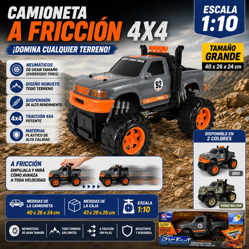 Camioneta 4x4 Todoterreno A Fricción Todoterreno Escala 1:10 Gris 2