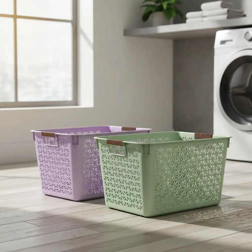Canasto Multiuso Plástico Organizador Con Asas 35x27x21cm Aleatorio