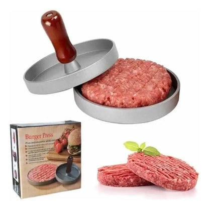 Molde Prensa Hamburguesa Aluminio Mango Madera Antiadherente Aluminio