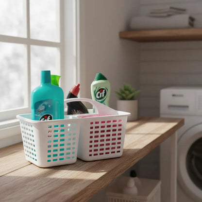 Set X2 Canasto Cesto Organizador De Limpieza  Plastico Blanco