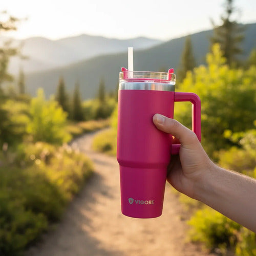 Vaso Térmico Acero Inoxidable 900ml Asa Tapa Sorbito Termo Fucsia