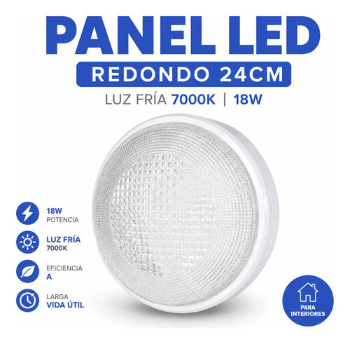 Blanco Panel Led Redondo 18w Luz Fría 7000k 24cm Blanco