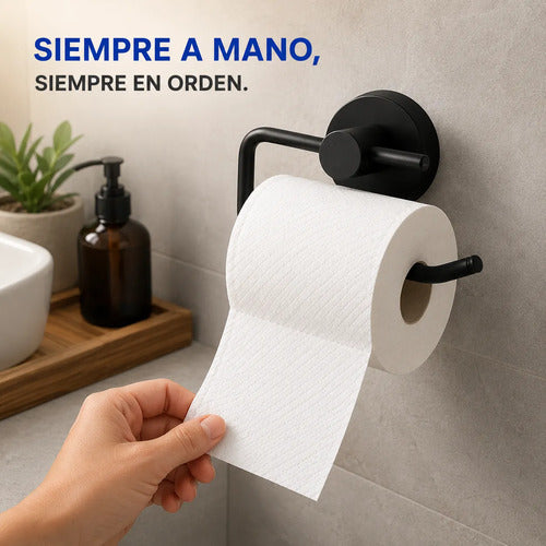 Soporte Rollo Papel Higienico Portarrollos Baño Pared Negro Negro