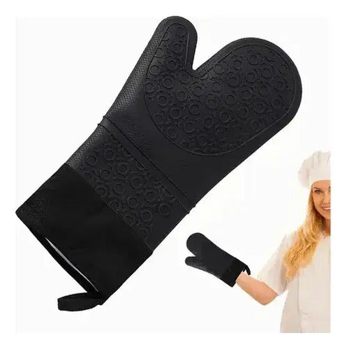 Guante Manopla X2 Silicona Negro Horno Doble Capa Aislante Negro X2