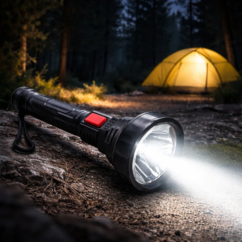 Linterna De Mano Led Recargable Potente 500 Lumens Usb 300mt Blanco Negro