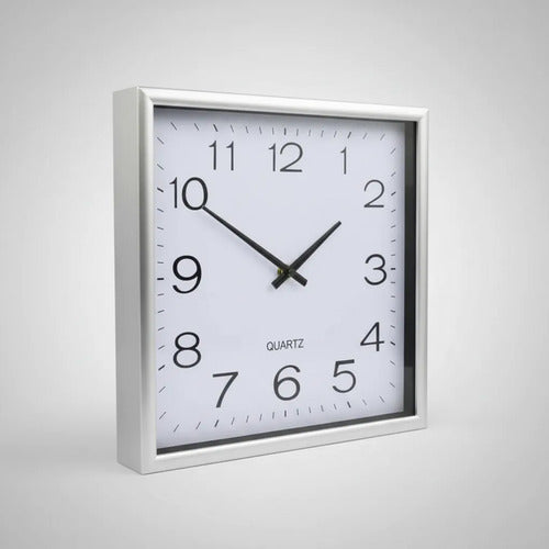 Reloj Analogico Pared Cuadrado Plastico 30x30cm Cuadrado Plateado