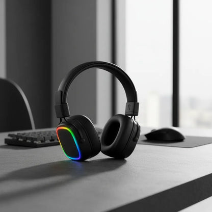 Auriculares 3.5mm Micrófono Rgb Plegables Vincha Ajustable Negro