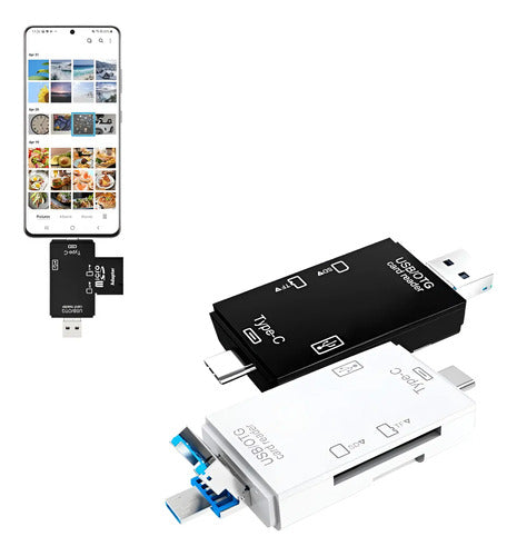 Lector De Tarjeta Sd Universal Usd-micro-usb-c Funcion Otg Blanco Negro