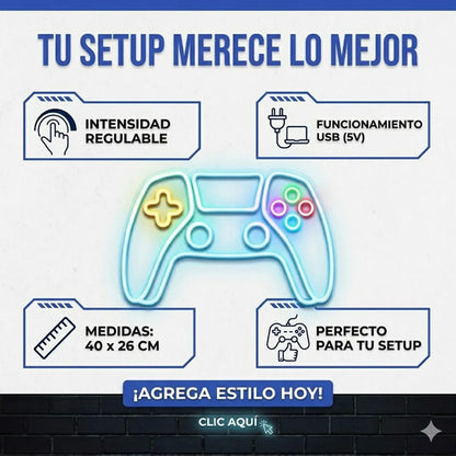 Cartel Letrero Luminoso Neón Joystick Gamer Usb Habitacion Blanco