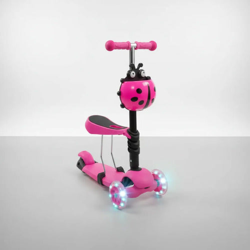 Scooter Infantil 2 En 1 Asiento Luz Rueda Ajustable Tripatín Rosa