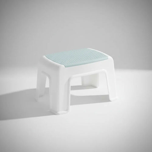 Banco Taburete Plástico Antideslizante Apilable Compacto Blanco Celeste