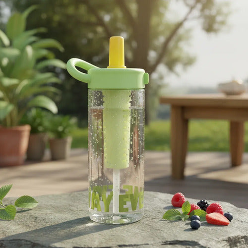 Botella Plástica Deportiva Infusor Sorbito Tapa Rosca Asa Verde