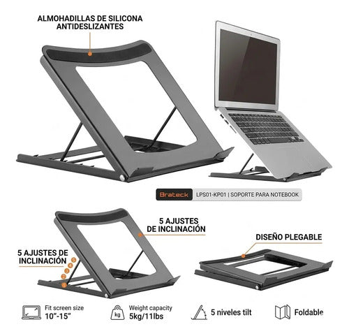 Soporte Base Plegable Regulable Notebook Laptop 10 A 15 Gris