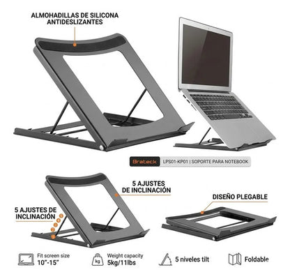 Soporte Base Plegable Regulable Notebook Laptop 10 A 15 Gris