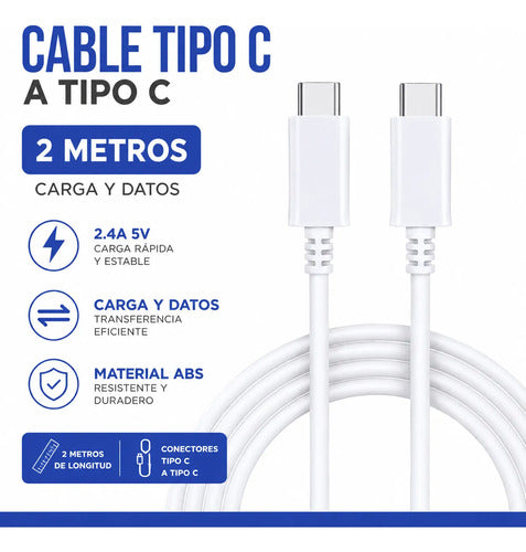Cable De Datos Tipo C A Tipo C Carga Rapida 2 Metros Usb Blanco