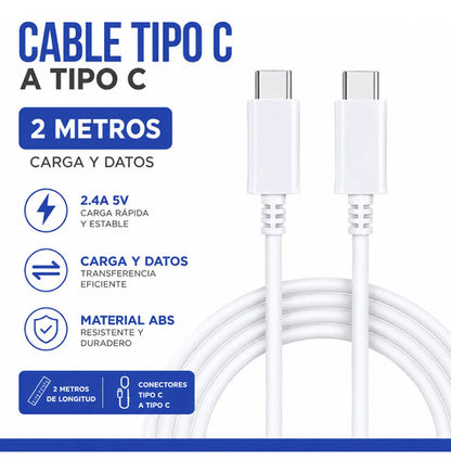 Cable De Datos Tipo C A Tipo C Carga Rapida 2 Metros Usb Blanco