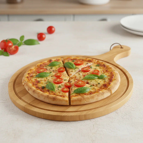 Tabla Pizzera Redonda Madera 28cm Mango Picar Cortar Clásico