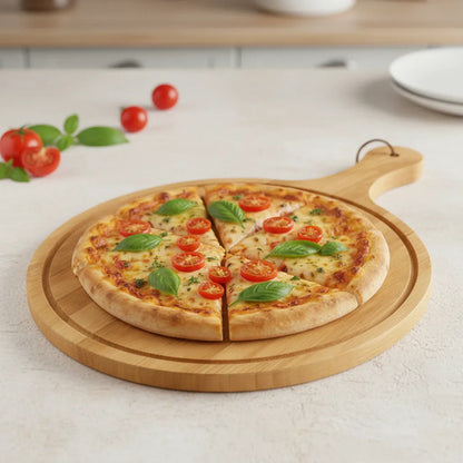 Tabla Pizzera Redonda Madera 28cm Mango Picar Cortar Clásico