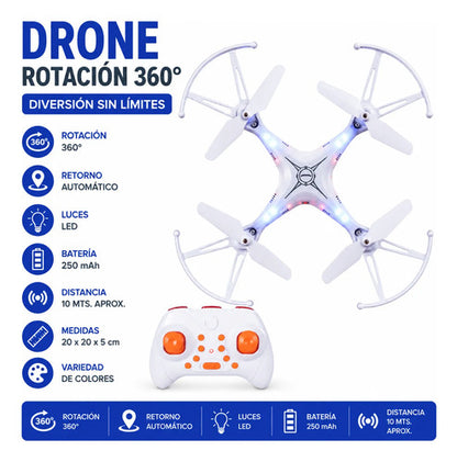 Dron Rotación 360 Luces Led Control Remoto Recargable 250mah Aleatorio