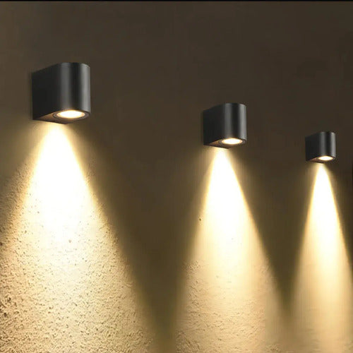 Set X2 Aplique Pared Lampara Exterior Foco Luz Led Spot Negro
