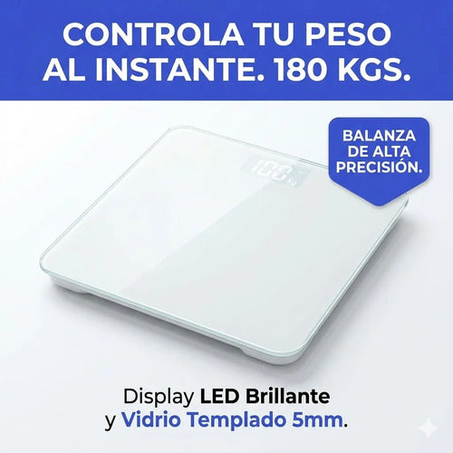 Balanza Personal Digital Vidrio Templado 180kg Pantalla Led Celeste