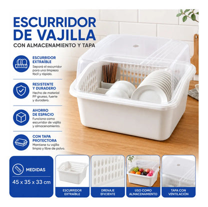 Escurridor Vajilla Tapa Platos Cubiertos Tapa Plastico 45cm Blanco