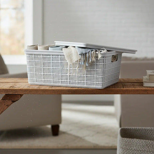 Caja Plastica Multiuso Organizadora Con Tapa 40x30x15cm Gris