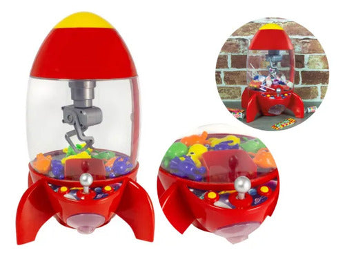 Máquina Garra Cohete Infantil Luces Sonido Premios Juguete Rojo