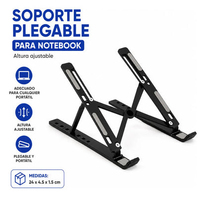 Soporte Portatil Base Plegable Notebook Ajustable Escritorio Negro