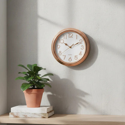 Reloj Pared Analogico Quartz Redondo 31,5cm Hogar Oficina Champagne Blanco