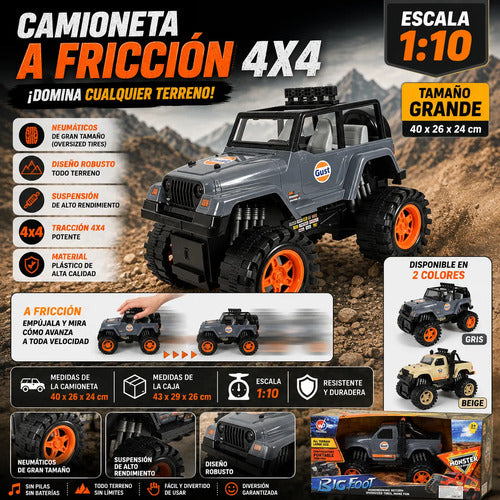 Camioneta 4x4 Todoterreno A Fricción Todoterreno Escala 1:10 Gris