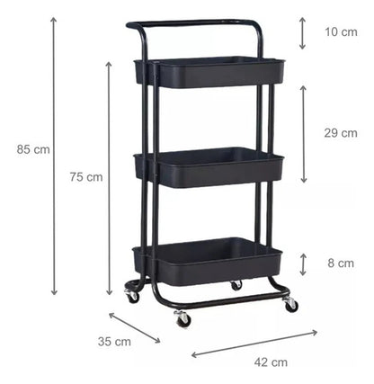 Carrito Organizador 3 Estante Multiuso Metal Rueda Estante Negro