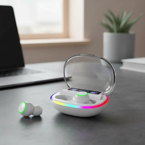 Auriculares Bluetooth Inalámbricos Display Led Rgb Estuche Blanco
