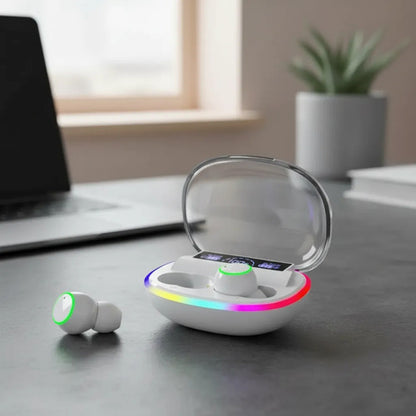 Auriculares Bluetooth Inalámbricos Display Led Rgb Estuche Blanco