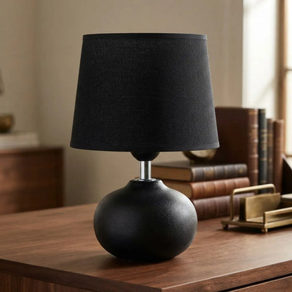 Lámpara Mesa Velador Cerámica Pantalla Tela E27 26cm Negro