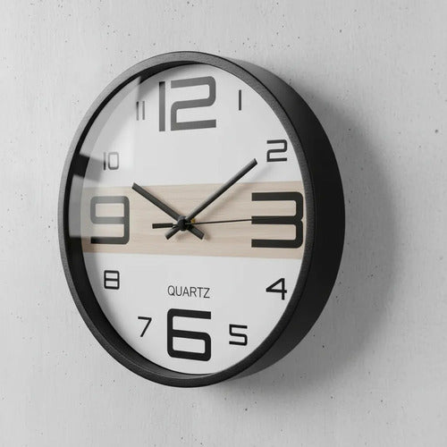 Reloj Pared Redondo Analogico 30cm Quartz Oficina Hogar Negro Blanco