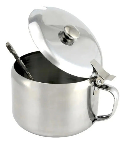 Azucarero En Acero Inox Con Cuchara Y Tapa Plateado
