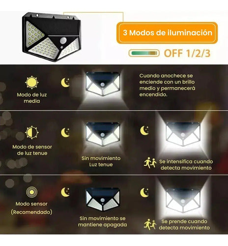 Set X6 Aplique Solar Pared Foco Led Sensor De Movimiento Negro
