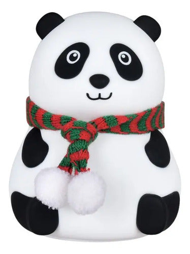 Lampara Veladora De Mesa Recargable Oso Panda Con Bufanda Blanco